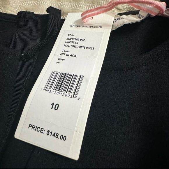 NWT Vineyard Vines Scalloped Ponte Dress in Jet Black Size 10 - Picture 5 of 7